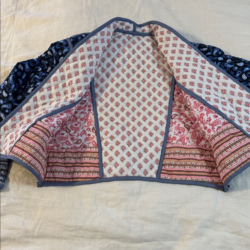 Women’s Navy Blue Printed Quilted Blazer Jacket - Picture 6 of 9